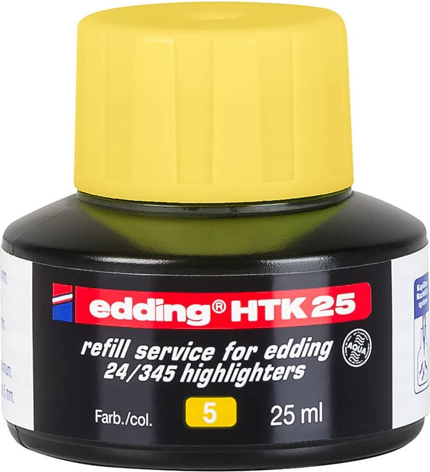 Textmarkertintenfass Edding Nachfülltinte HTK-25, für Textmarker 345 und EcoLine 24, 25ml, gelb