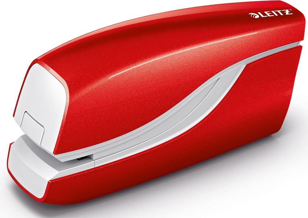 Heftgerät Leitz New NeXXt WOW 5566, elektrisch, bis 10 Blatt, Einlegetiefe: 10mm,
für Nr. 10 + e1 Klammern, rot