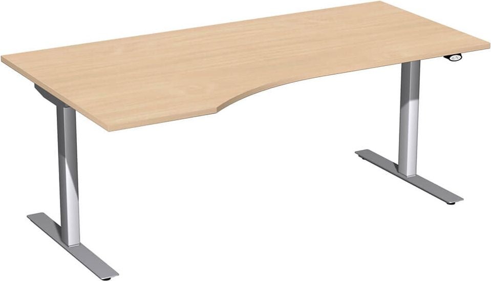 Hubschreibtisch Geramöbel Elektro Flex S-08F1812, 180x100cm (BxT), 65-125cm Höhe, Freiform
links, T-Fuß silber, buche