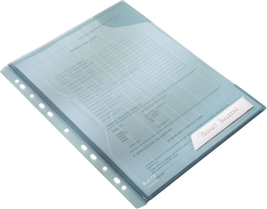 Sichthüllen Leitz CombiFile DIN A4 4726, PP-Folie 200my, genarbt, Lochrand, Lasche,
Pack 5 Stück, blau