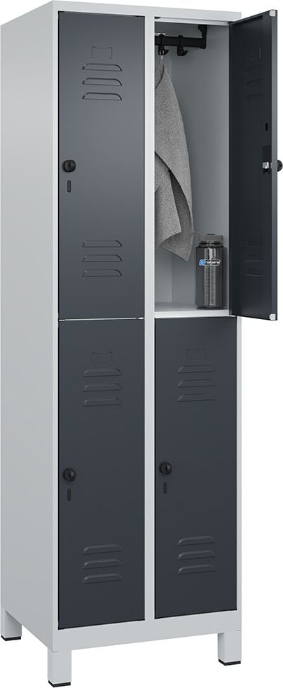 Spind CP Classic PLUS Garderobenschrank 080310-20, 60x195x50cm (BxHxT), mit Füßen, 2-stöckig, 4
Abteile je 30cm breit, Drehriegelverschluss, anthrazit