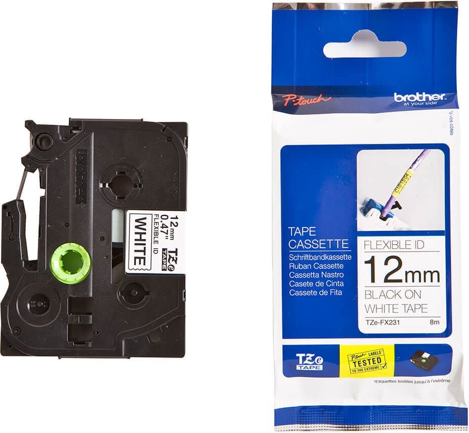 Schriftbänder Brother TZe-FX231, schwarz auf weiß, 12mm/8m