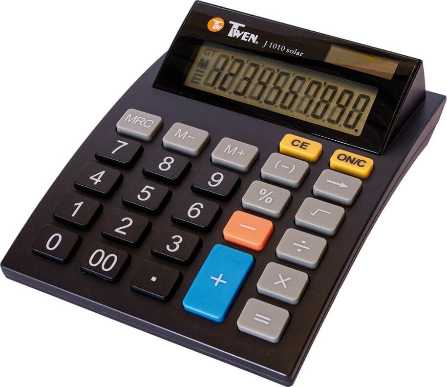 Tischrechner Twen J 1010 Solar, 10-stelliges LC-Display, Solar- und Batteriebetrieb, schwarz