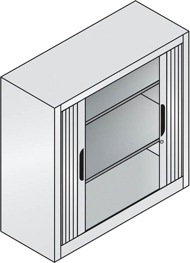 Aktenschrank CP Omnispace 3242-00, 100x103x42cm (BxHxT), 2 Querrollläden,
2 Fachböden, 2 Ordnerhöhen + 1 Restfach, hellgrau