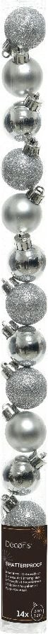 Weihnachtskugeln DECORIS, 3cm Durchmesser, Polystyrol, Pack 14 Stück, silber