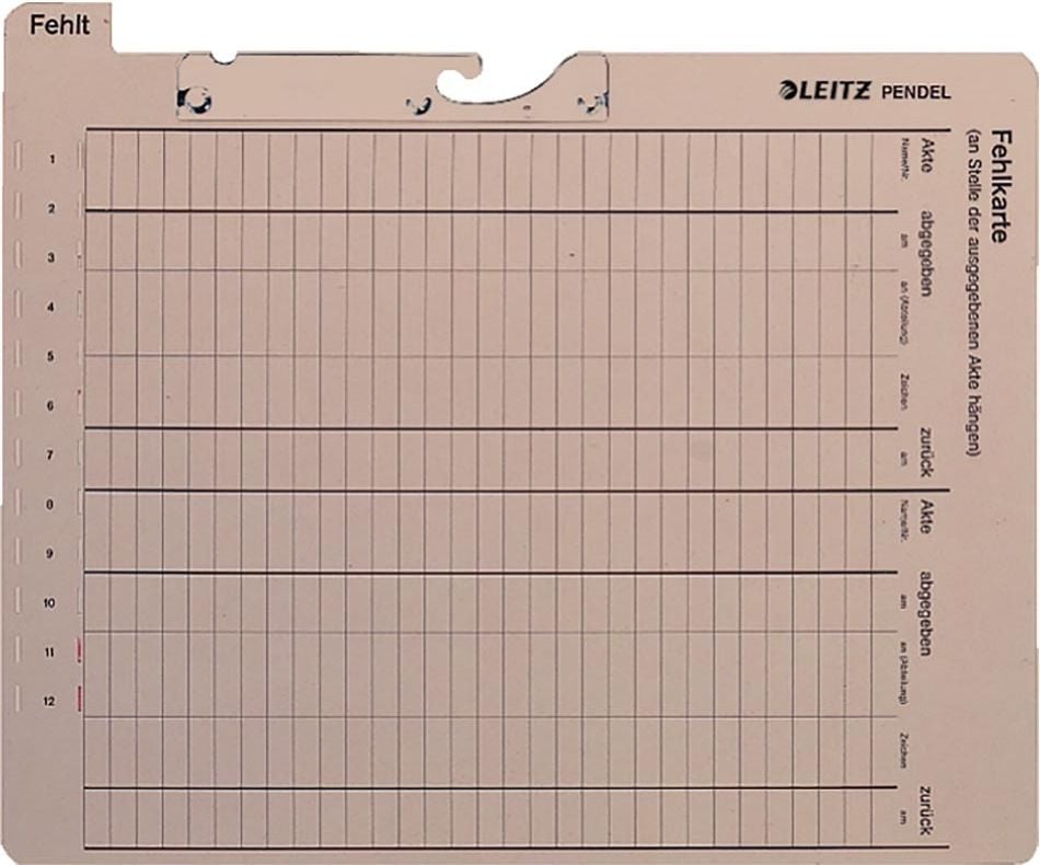 Pendelfehlkarten Leitz 2028, mit Tab FEHLT, Manila
450g/m², grau