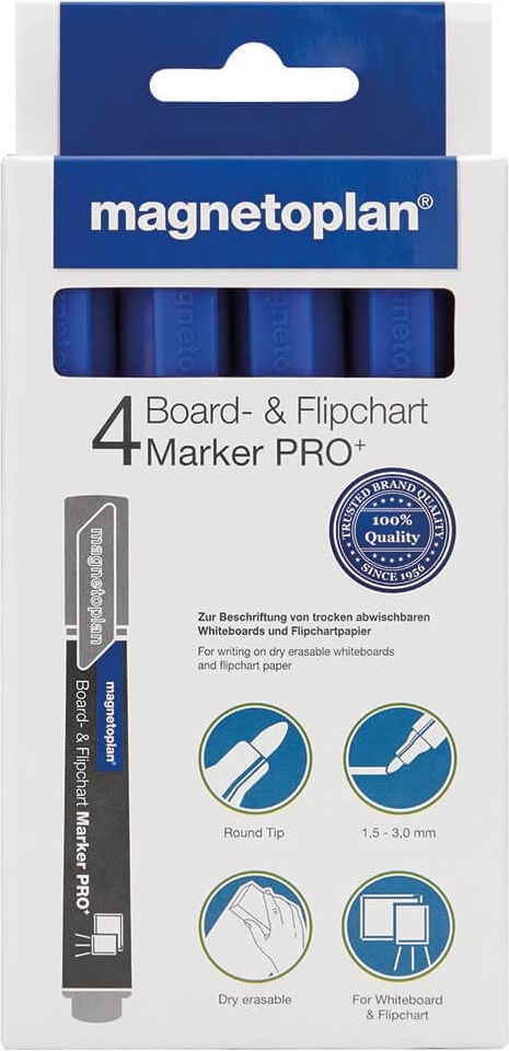 Boardmarker Magnetoplan PRO+ 12281, ca. 1,5-3mm, Rundspitze, Pack 4 Stück, blau