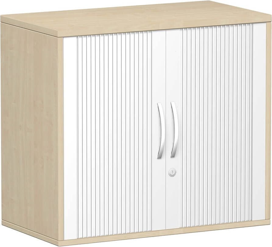 Aktenschrank Geramöbel Flex S-381110, 80x72x42,5cm (BxHxT), 2 Querrollläden, 1
Fachboden, 2 Ordnerhöhen, Bogengriff,
abschließbar, ahorn