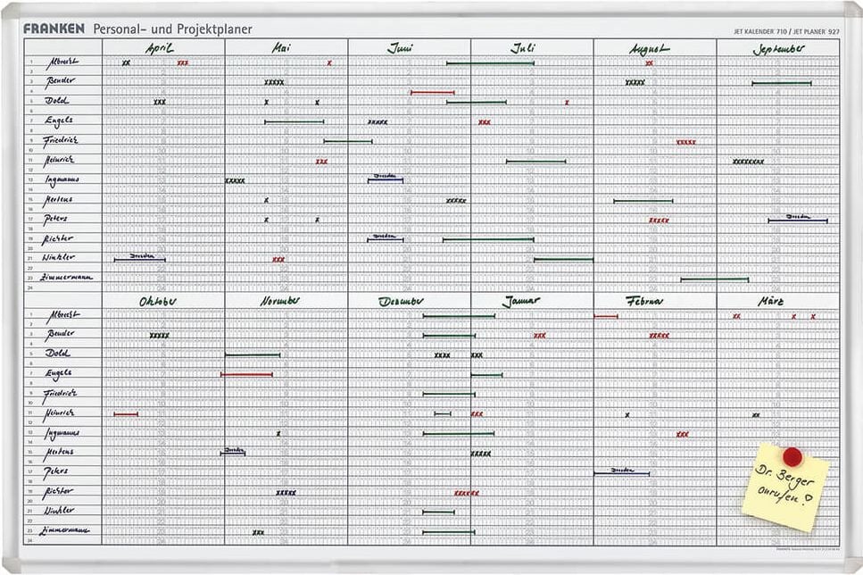 Planungstafeln Jahresplaner Franken JK710, für 24 Positionen, 60x90cm, magnethaftend
