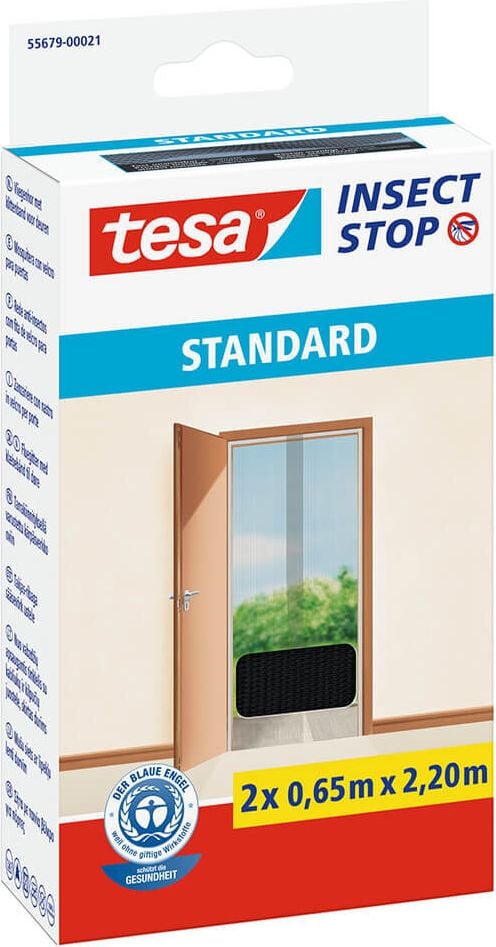 Fliegengitter Tesa Insect Stop Standard 55679-00021-03, 2x 0,65 m x 2,2 m, Klettbandbefestigung, für
Türen bis 1,2 m, anthrazit, anthrazit