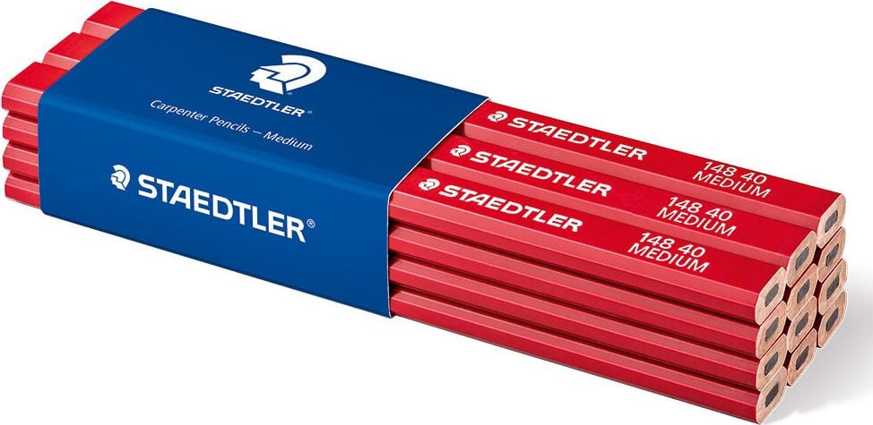 Zimmermannsbleistifte Staedtler 148 40, HB, ca. 1-2mm, 175mm lang, ungespitzt an beiden Stiftenden, oval-sechskant, Pack 12 Stück