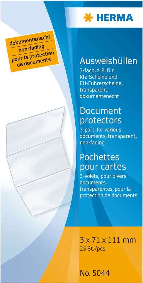 Ausweishüllen Herma 5044, 71x111mm (3x71mm), PP-Folie, Packung 25 Stück