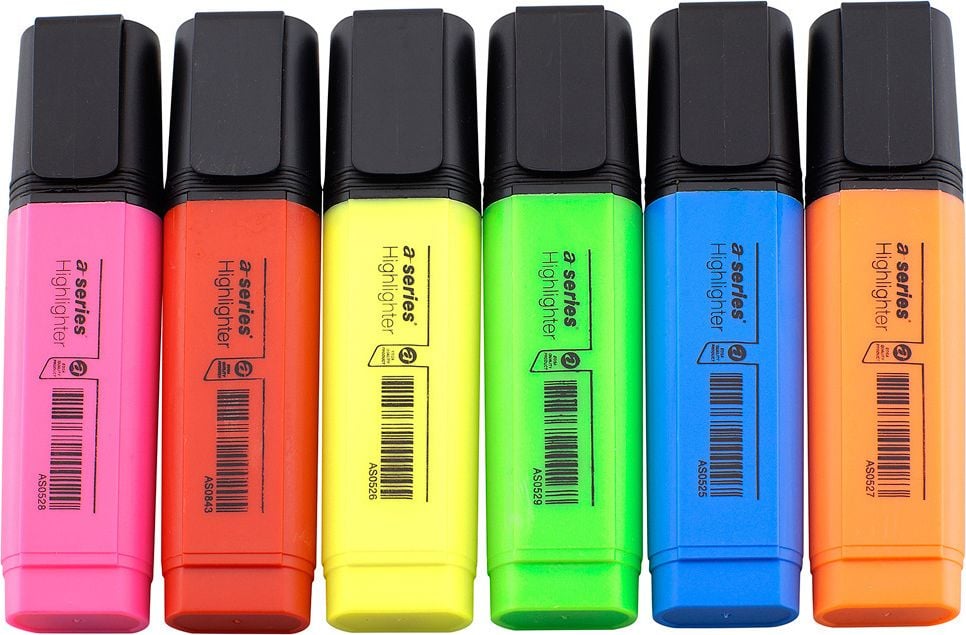 Textmarker a-series AS0952, ca. 2-5mm, Keilspitze, schnelltrocknend, Etui
mit 6 Farben