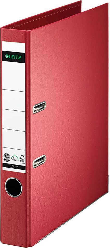 Ordner A4 Leitz Vollpapier 1008, 50mm, Leinenprägung, A4, 5cm Rücken, farbiger Vollpapierüberzug
mit Leinenprägung, rot