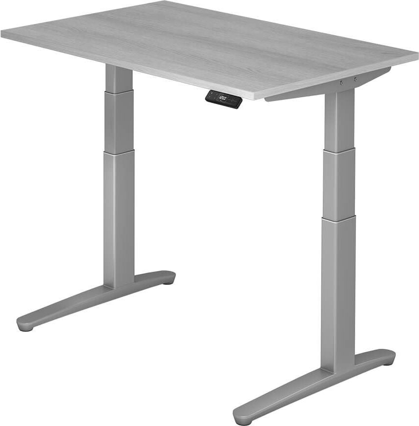 Hubschreibtisch Hammerbacher VXBHM12/x/SS, 120x80cm (BxT), 65-130cm Höhe, rechteckig,
C-Fuß silber, grau