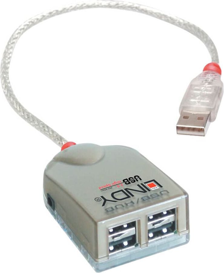 USB-Hub Lindy 42998 USB-2.0-Hub Smart 1:4, USB 2.0, für bis zu 4 USB-Geräte,
bus-powered, grau