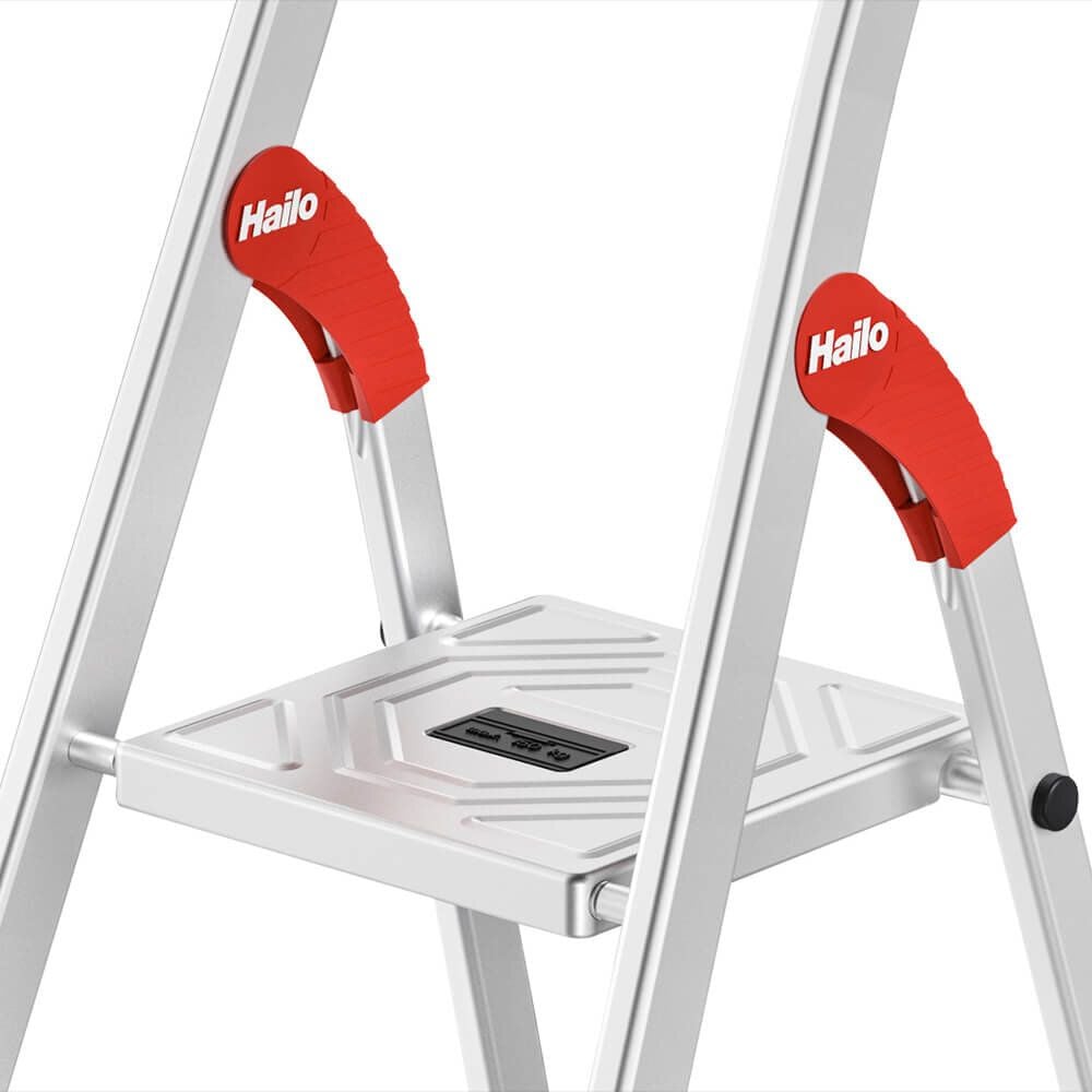 Stehleiter Hailo StandardLine L60 8160-607, Sicherheits-Stufenstehleiter, 6 Stufen,
belastbar bis 150 kg, Multifunktions-
Ablageschalensystem