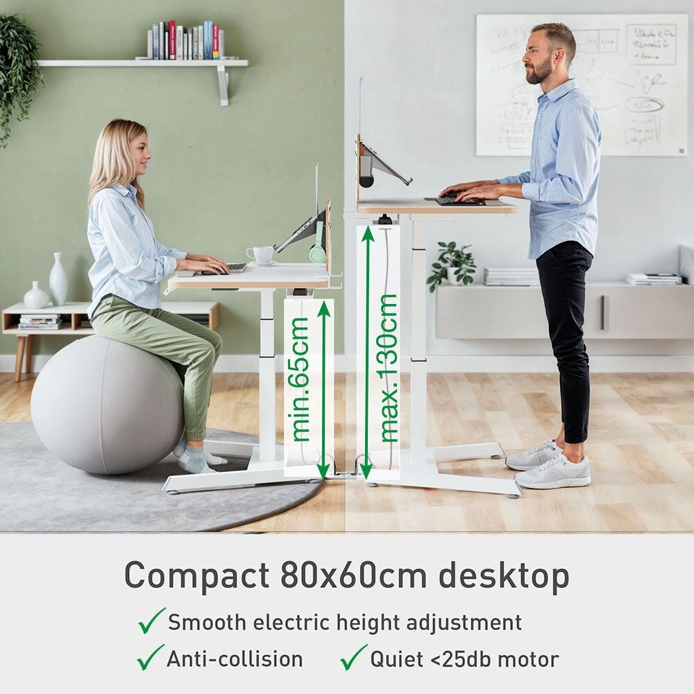 Hubschreibtisch Leitz Ergo Compact Workstation 65340001, 80x60cm (BxT), elektrisch höhenverstellbar, 65-130cm Höhe, Aufsteh-Erinnerung, rechteckig, C-Fuß, weiß