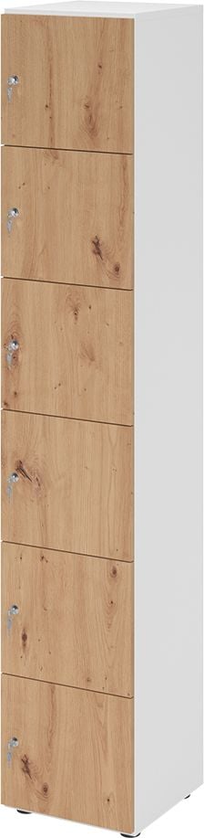 Schließfachschrank Hammerbacher V264L6/W DS, 40 x 42 x 215,6 cm (BxTxH), 6 Ordnerhöhen, mit Druckzylinderschloss, 6 Fächer, Kropus: Weiß, asteiche