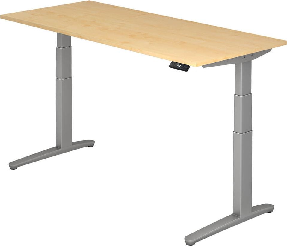 Hubschreibtisch Hammerbacher VXBHM19/x/SS, 180x80cm (BxT), 65-130cm Höhe, rechteckig,
C-Fuß silber, ahorn