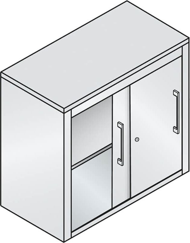 Aktenschrank CP C 2000 Acurado 5722-00, 80x72x40cm (BxHxT), 2 Schiebetüren,
1 Fachboden, 2 Ordnerhöhen, hellgrau