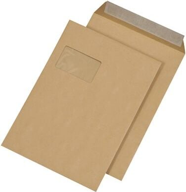 Versandtaschen C4, 229x324mm, Fenster, braun 110 g/m²,
Haftklebung, Pack 250 Stück