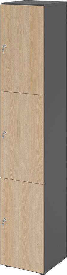 Schließfachschrank Hammerbacher V264L3/G DS, 40 x 42 x 215,6 cm (BxTxH), 6 Ordnerhöhen, mit Druckzylinderschloss, 3 Fächer, Korpus: Graphit, eiche
