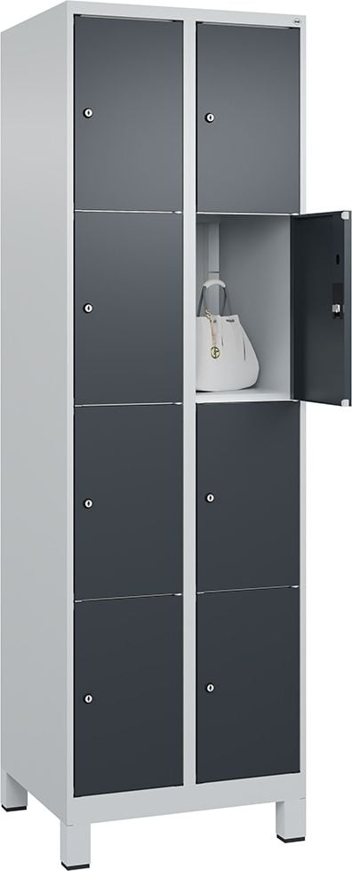 Schließfachschrank CP Classic PLUS Fächerschrank 080010-204, 60x195x50cm (BxHxT), mit Füßen, 4-stöckig, 8
Fächer je 30cm breit, Zylinderschloss, 2
Schlüssel pro Fach, anthrazit
