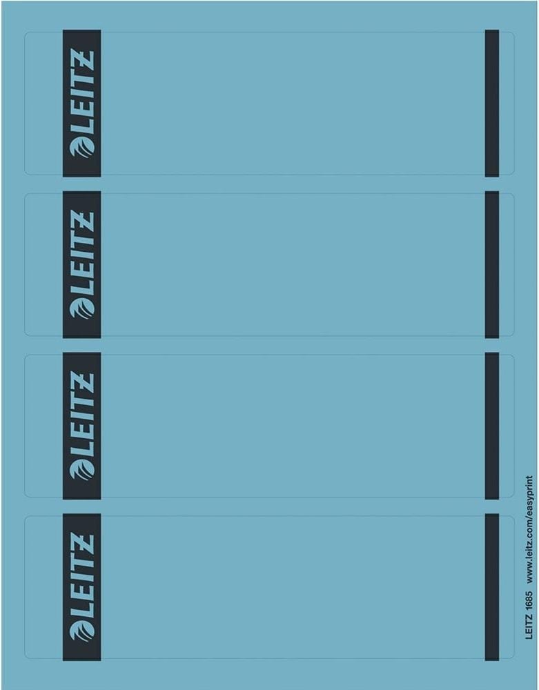 Rückenschilder Leitz 1685-20, breit/kurz, 192x61,5mm, auf A4, Pack 25
Blatt/100 Stück, blau
