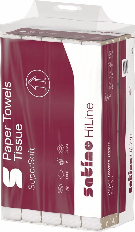 Papierhandtücher Satino by WEPA Prestige 274990, V-Falzung, Tissue, hochweiß, 2-lagig,
Diamantprägung, für Spendersystem PT3, Pack 4.000 Stück