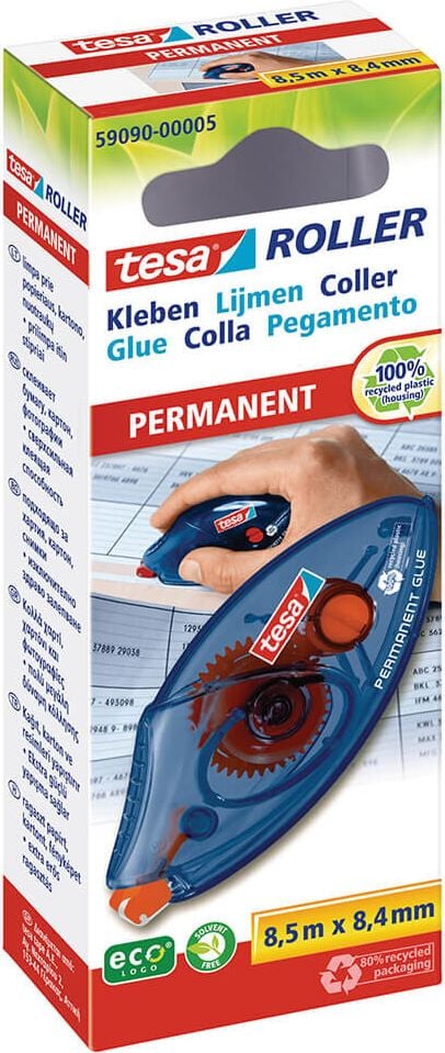 Kleberoller Tesa ecoLogo 59090-00005-05 permanent, 8,4mm breit/8,5m lang, permanent, Einweg