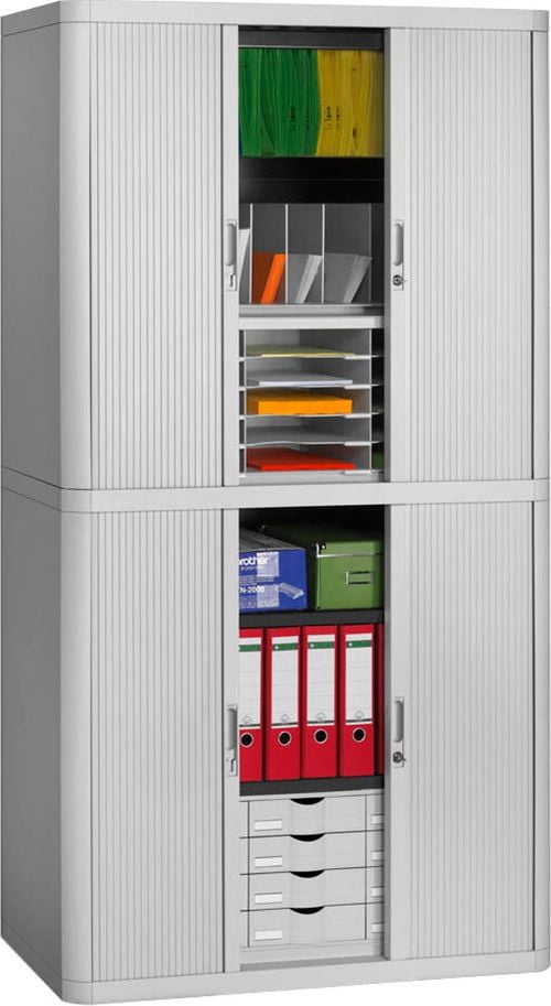 Aktenschrank easyOffice by Paperflow, 110x204x41,5cm (BxHxT), 2 Rollläden, 4
Fachböden, Korpus/Rollläden einfarbig, schwarz
