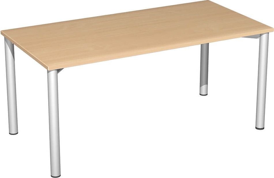 Schreibtisch Geramöbel 4 Fuß Flex S-550103, 160x72x80cm (BxHxT), rechteckig, 4-Fuß silber, buche