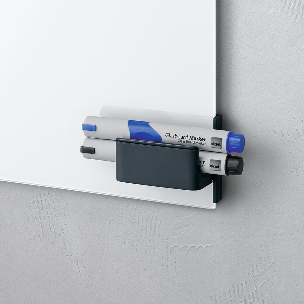 Glasboard-Ablageschale Sigel Stiftehalter GL800, 75x37x35mm, Kunststoff, mit magnetischem Clip, anthrazit, anthrazit