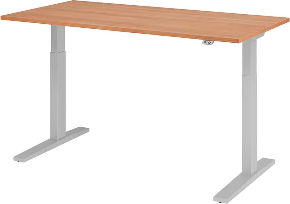 Hubschreibtisch Hammerbacher XMKA16, 160x80cm (BxT), 70-120cm Höhe, elektrisch
höhenverstellbar, rechteckig, C-Fuß silber, nussbaum