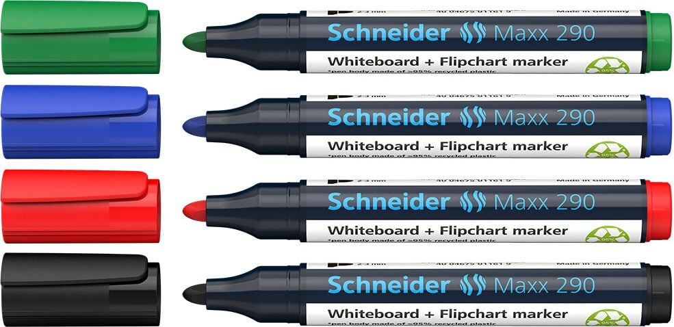 Boardmarker Schneider Maxx 290 129094, ca. 2-3mm, Rundspitze, Kartonetui mit 4
Farben