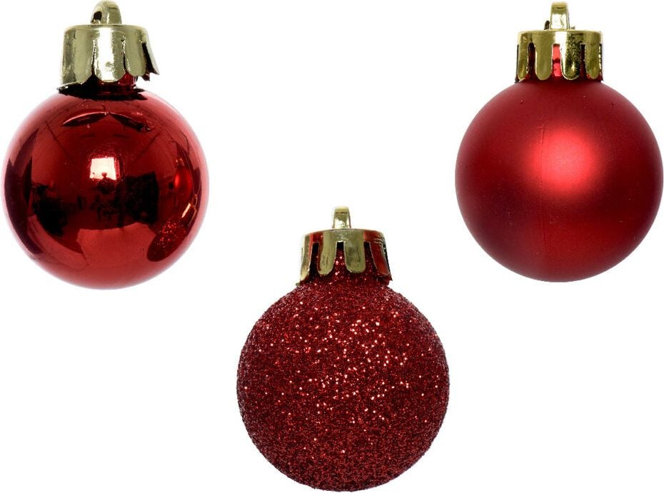 Weihnachtskugeln DECORIS, 3cm Durchmesser, Polystyrol, Pack 14 Stück, rot