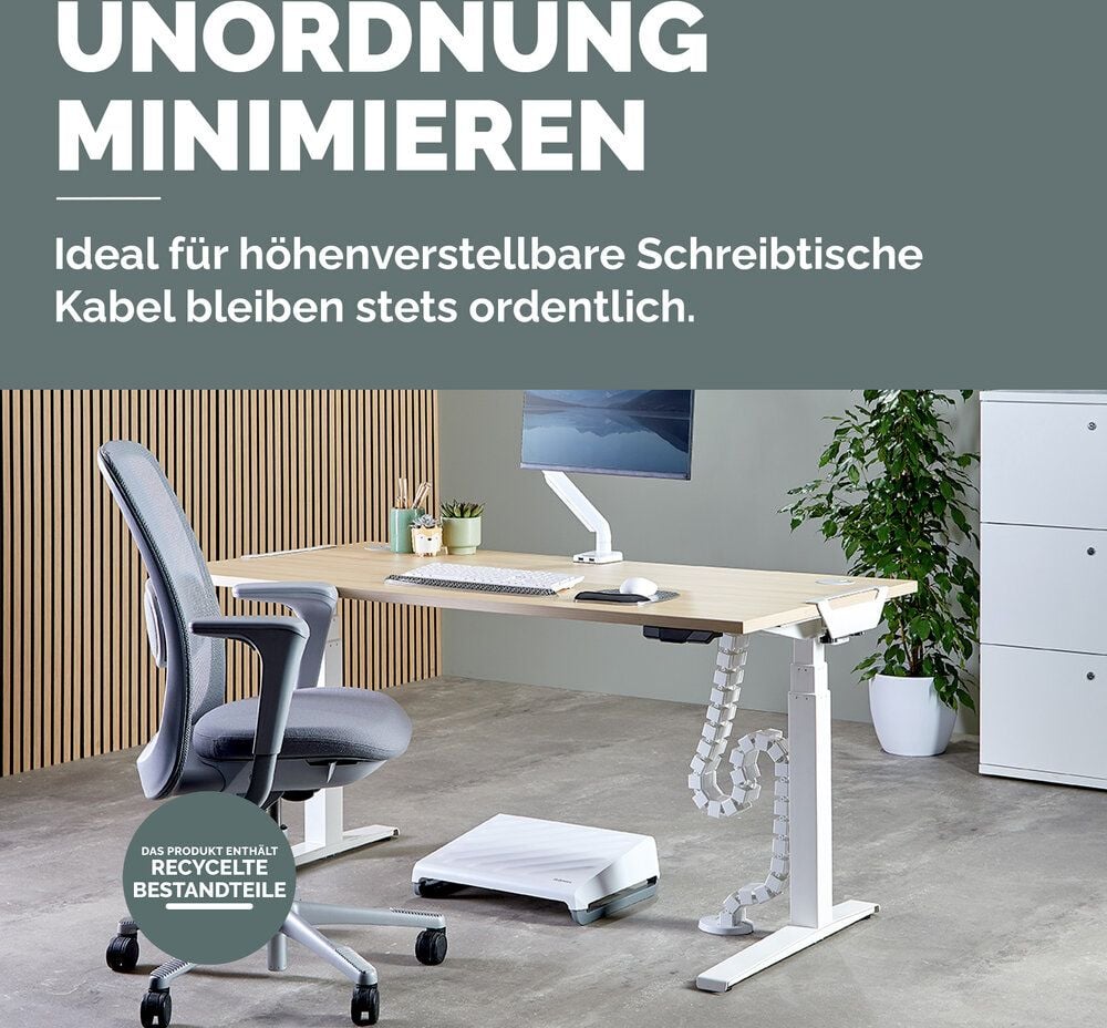 Kabelführung Fellowes CableSpine 100136871/10036872, 128,8cm, 4 getrennte Kabelkanäle, für höhenverstellbare Tische bis 130 cm, weiß