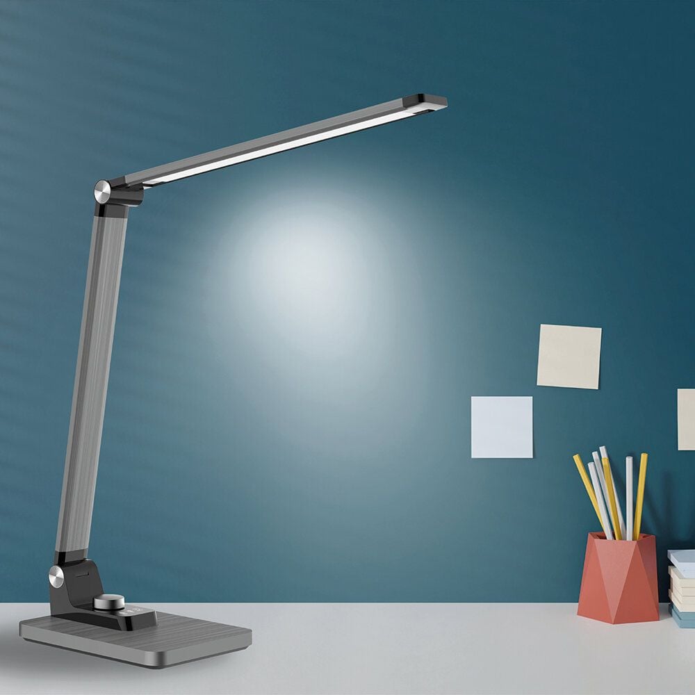 LED-Schreibtischleuchten Hansa Breeze 5011.103/5011.104, 9 W LED (warmweiß-tageslichtweiß), 450lm, 3 Farbtemperaturen, stufenlos dimmbar, Abschaltautomatik, Standfuß, grau