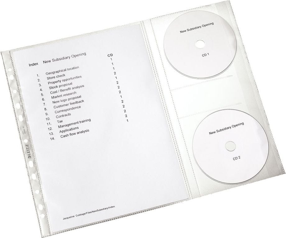 Prospekthüllen Leitz DIN A4 4761-30, genarbt, PP-Folie 120my,
CD-Klappe, Pack 5 Stück