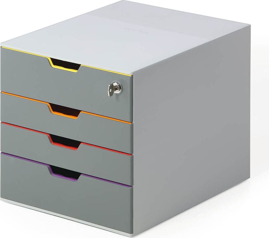 Schubladenbox Durable Varicolor 4 SAFE 7606, für A4, 4 geschlossene Schubladen, oberste
Schublade durch Zylinderschloss abschließbar