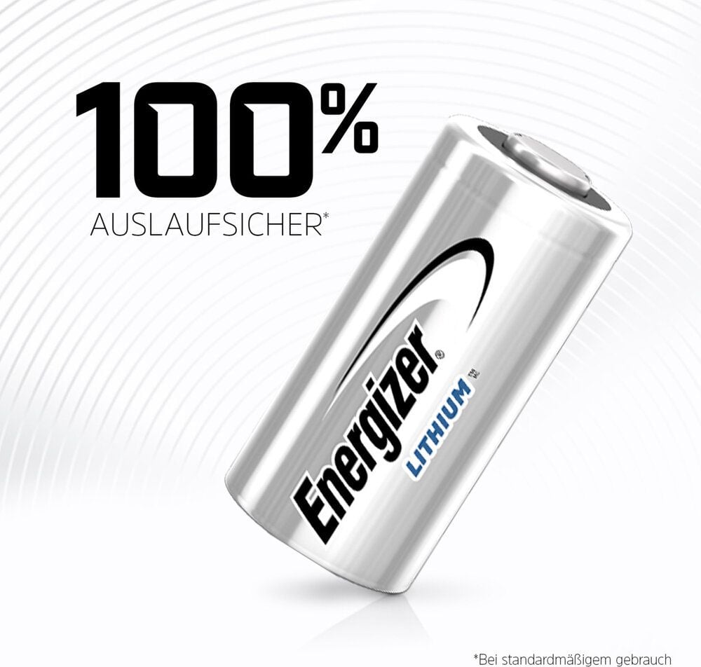 Fotobatterien Energizer Lithium Foto 123 (CR123A), 3 V, bis zu 10 Jahre Leistungserhalt,
temperaturbeständig von −40 Grad bis +60 Grad