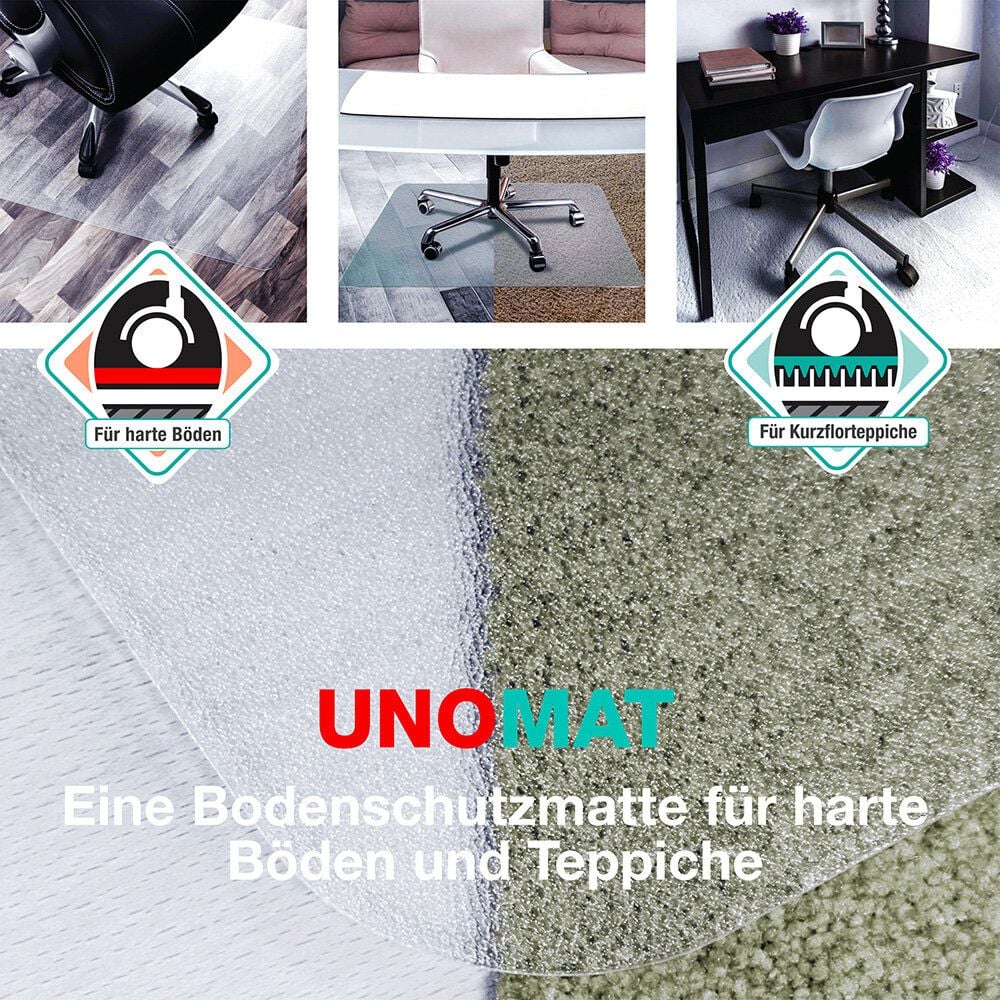 Bodenschutzmatten CLEARTEX anti-rutsch unomat EDCMFLPD0001, 119x89cm, rechteckig, Polycarbonat, hochtransparent, für harte Böden, inkl. Anti-Slip Pads