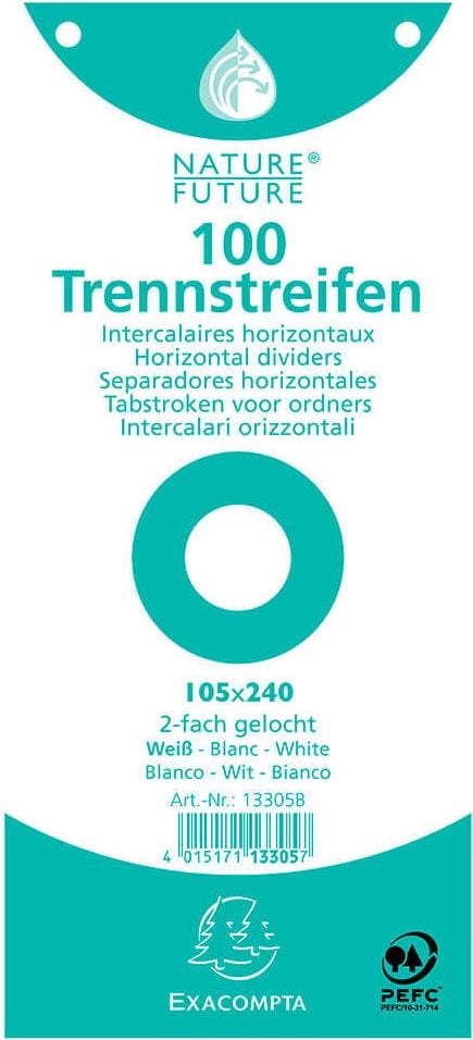 Trennstreifen Exacompta, 10,5x24cm, 180 g/m² Premiumkarton, Pack 100 Stück, weiß