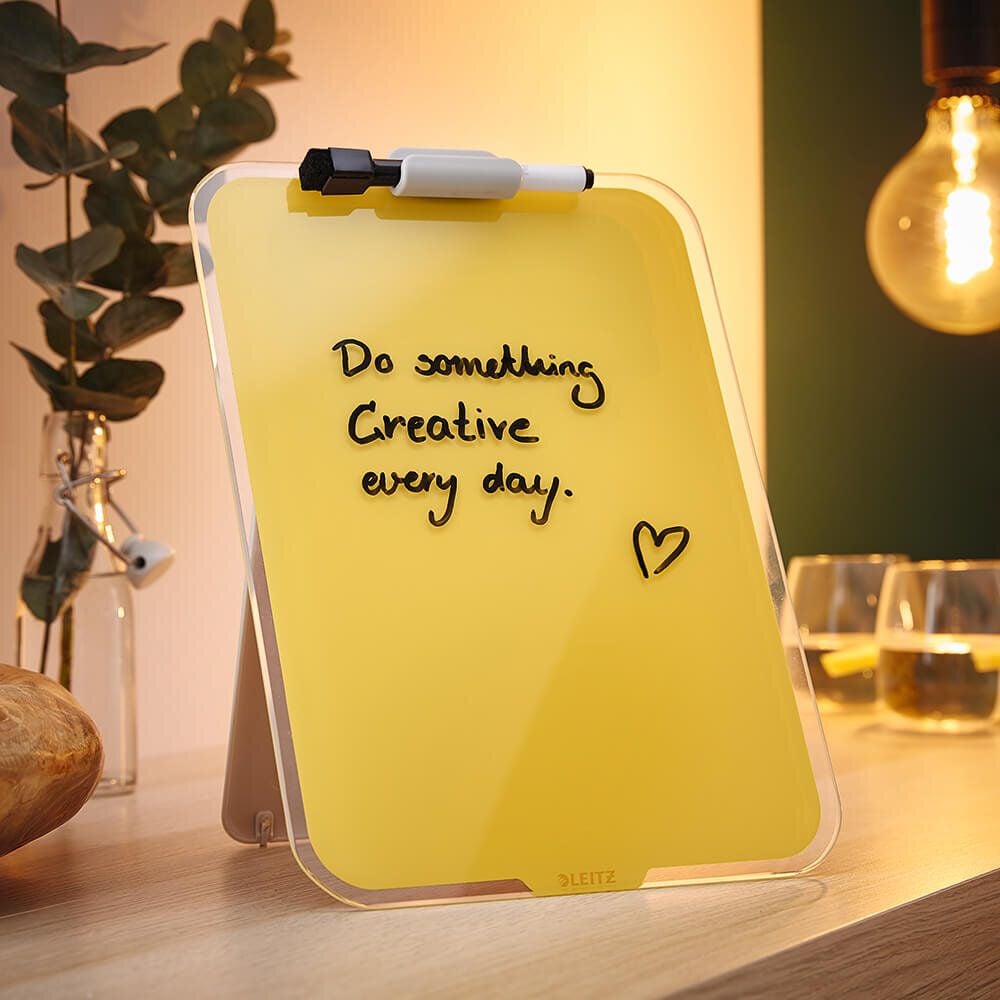 Glasboard Leitz Cosy Desktop-Notizboard 3947, 216 x 297 x 30 mm, integrierter Stifthalter,
Sicherheitsglas, inkl. Zubehör, gelb