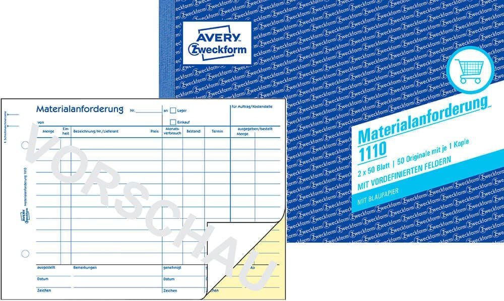 Materialanforderung Zweckform 1110, DIN A5 quer, Block 2x50 Blatt