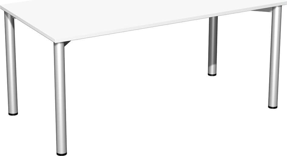 Schreibtisch Geramöbel 4 Fuß Flex S-550103, 160x72x80cm (BxHxT), rechteckig, 4-Fuß silber, weiß