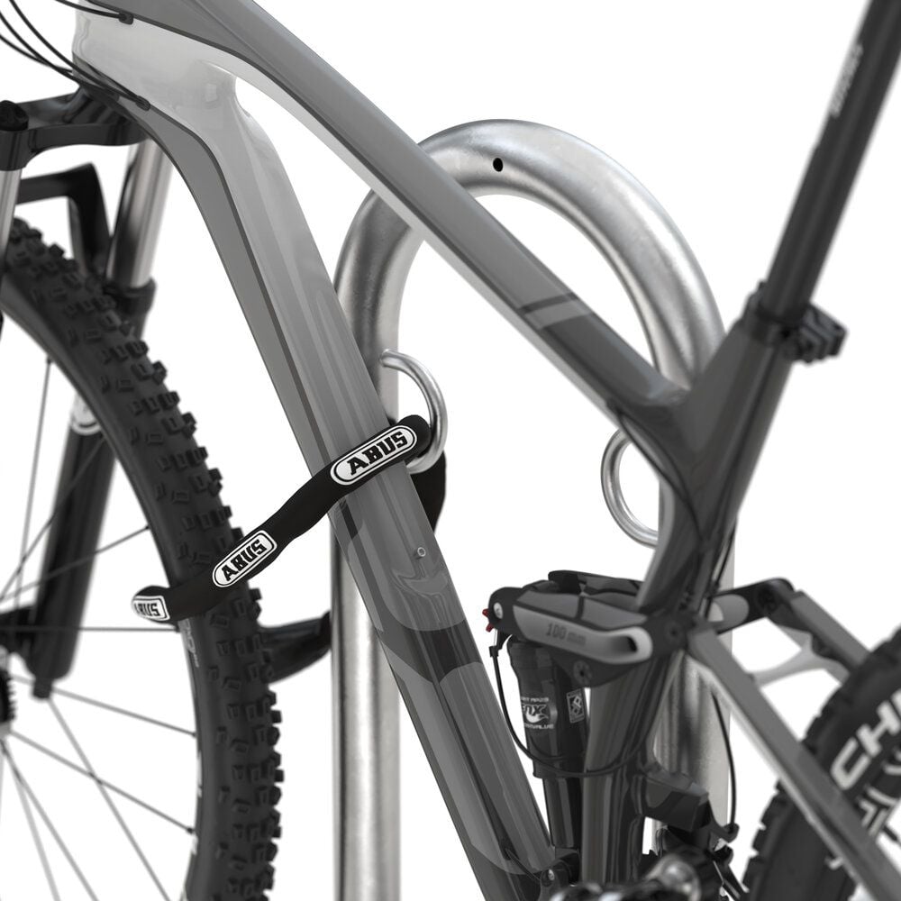 Fahrradständer WSM Anlehnsystem TRACK 34, verzinkt, Freiaufstellung, 340cm lang, für 8 Fahrräder, Stahlösen für Fahrradschlösser, Reihenverbindung möglich