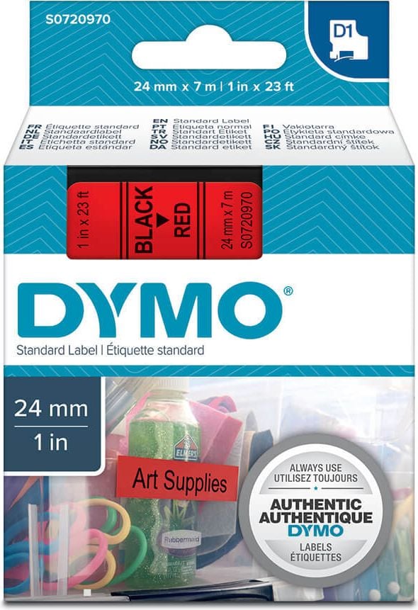 Schriftbänder Dymo D1 53717/S0720970, schwarz auf rot, 24mm/7m