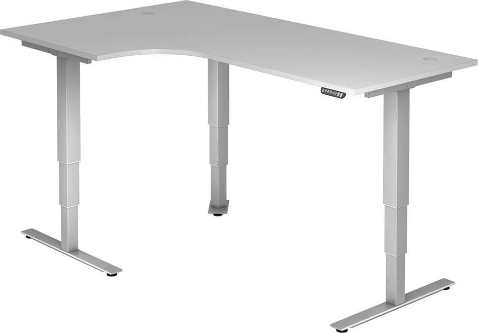 Winkelhubschreibtisch Hammerbacher XDSM82/x/S, 200x120cm (BxT), 63,5-128,5cm Höhe, 90 Grad
Winkel, T-Fuß silber, grau